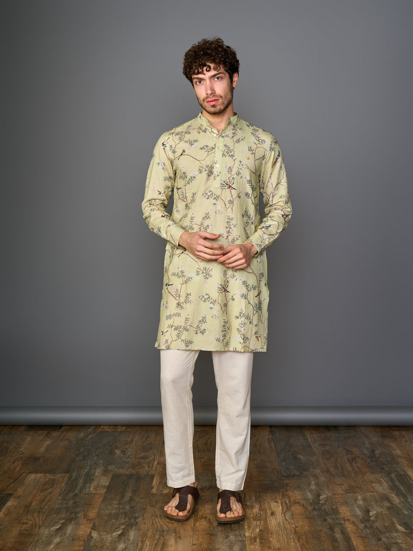 Warm Ecru Green Linen Flex Kurta