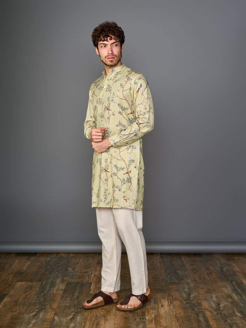 Warm Ecru Green Linen Flex Kurta