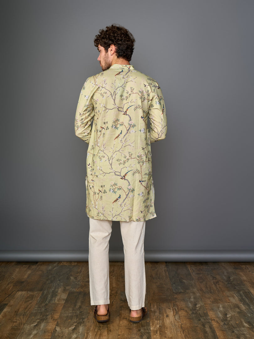 Warm Ecru Green Linen Flex Kurta