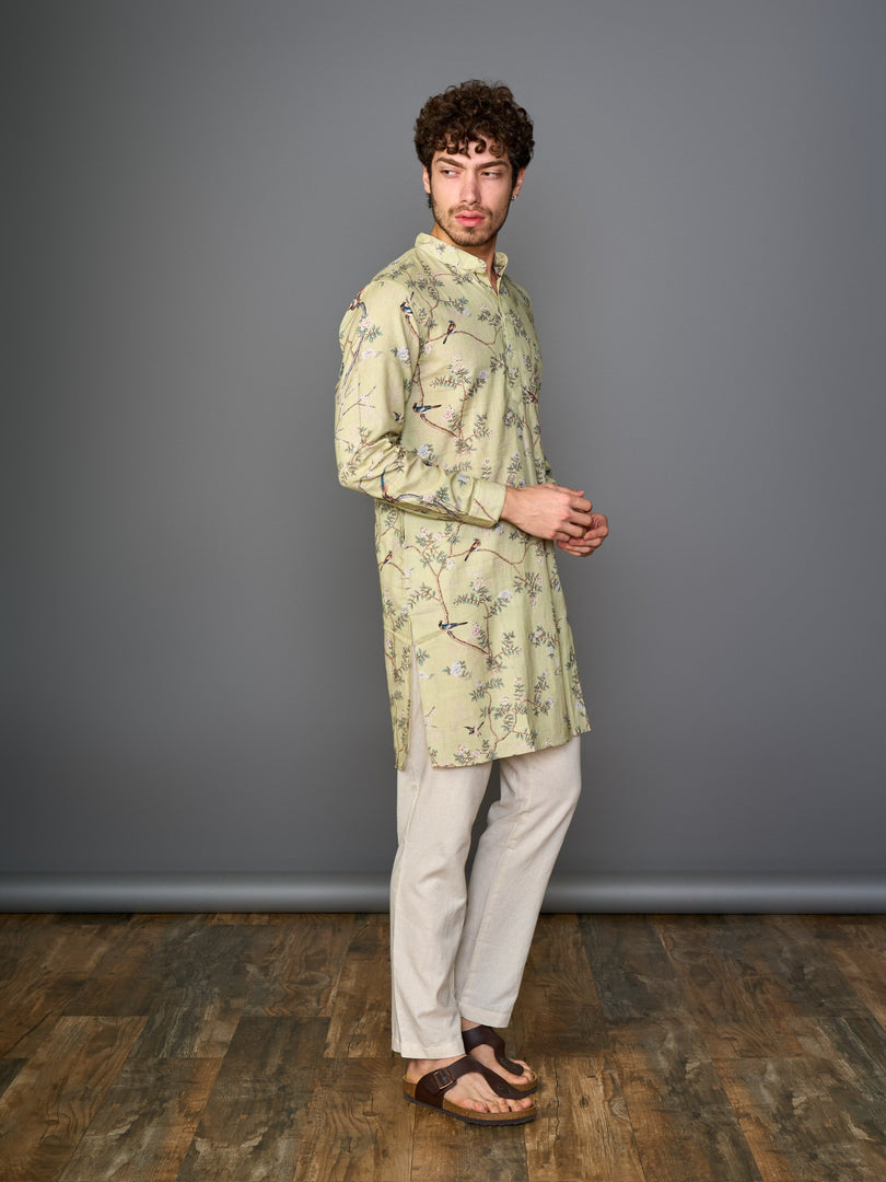 Warm Ecru Green Linen Flex Kurta
