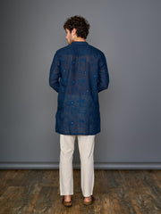 Midnight Indigo Linen Kurta With Self Design