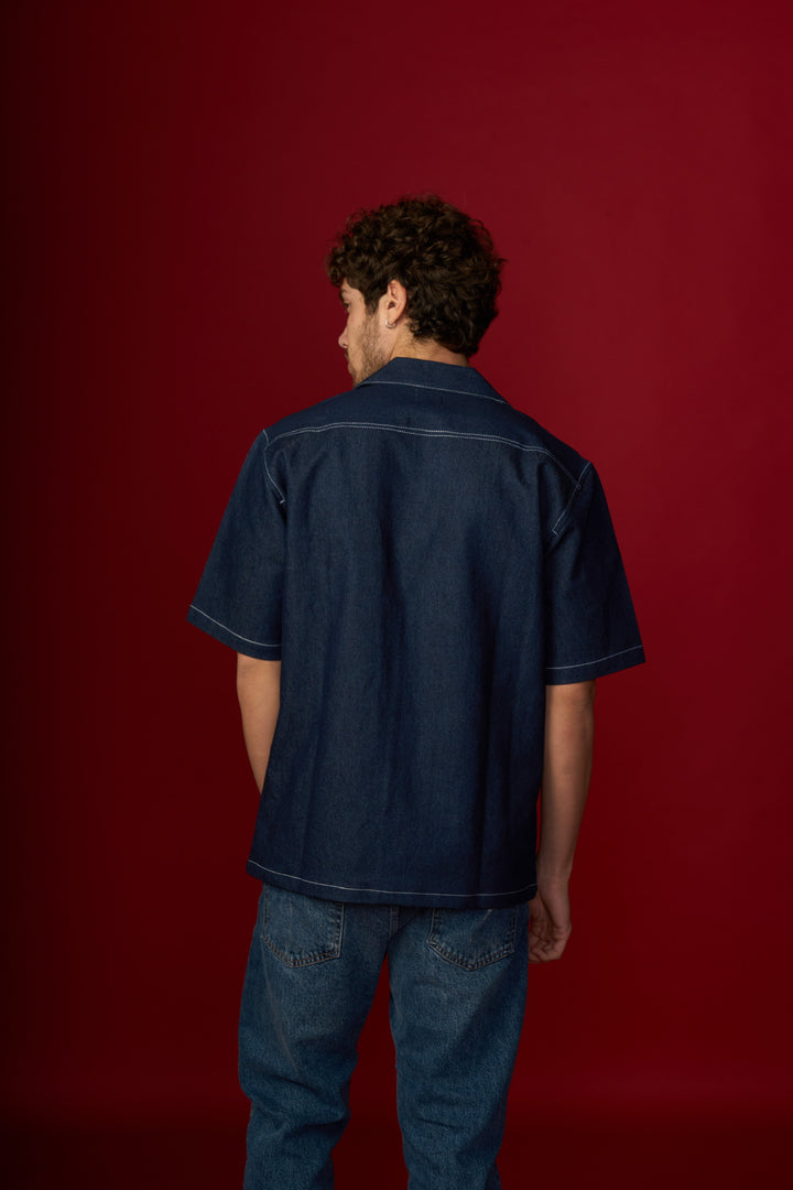 Blue Denim Shirt  Cuban Collar