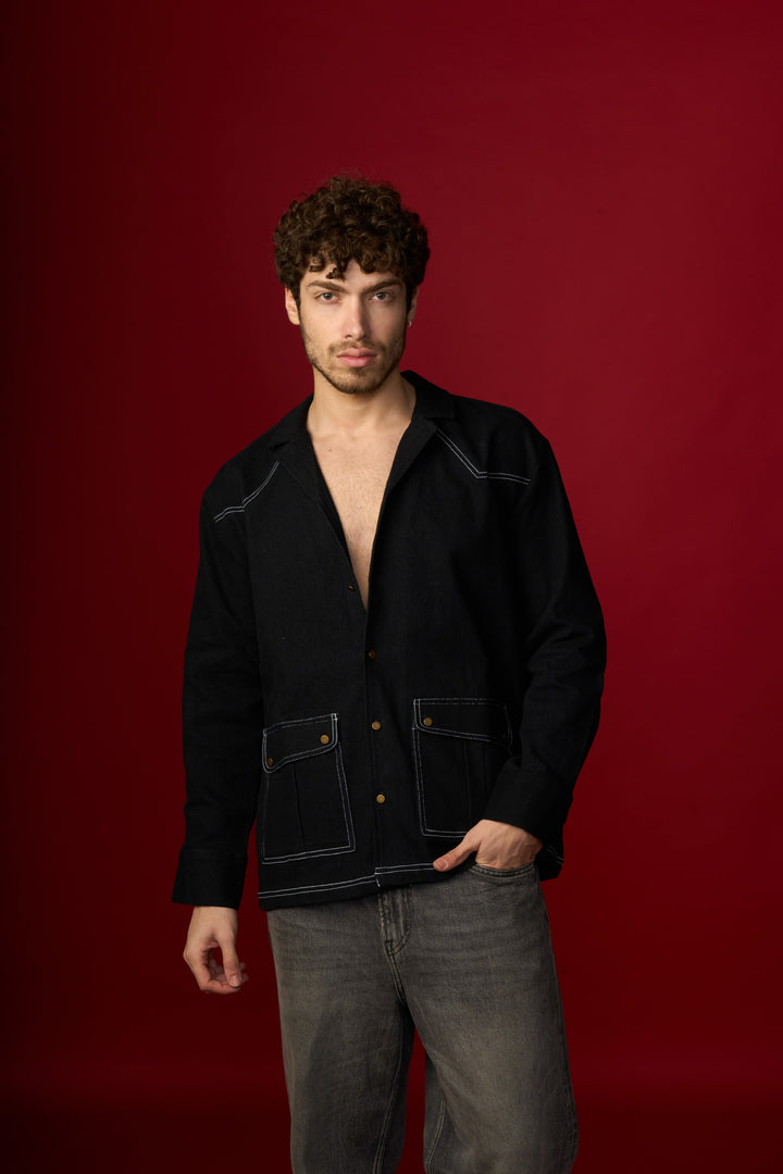 Black Full-Sleeve Denim Shirt