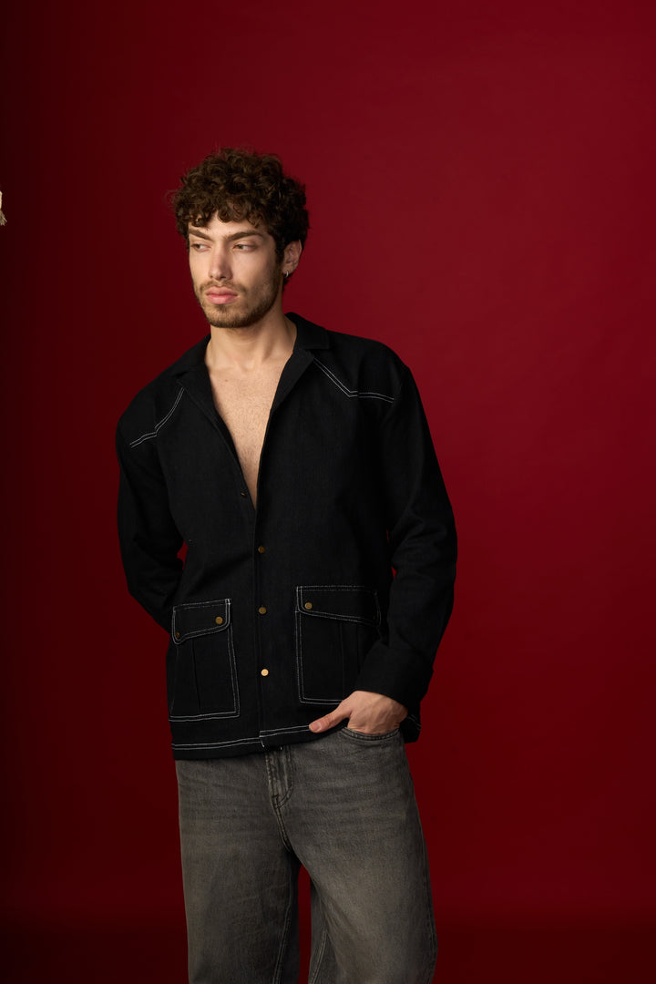 Black Full-Sleeve Denim Shirt