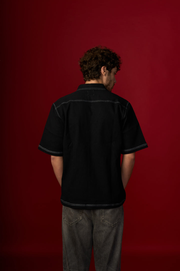 Black Denim Shirt  Cuban Collar