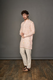 Soft Nude Pink Linen Kurta with Motifs