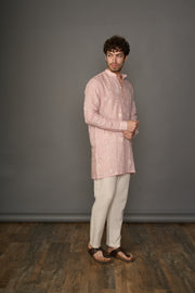Petal Mist Linen Kurta with Motifs